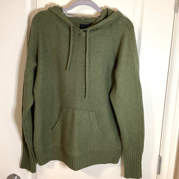 RACHEL Rachel Roy Women's Green Knit Hoodie Sweater Size M Kangaroo Pocket - Picture 1 of 8